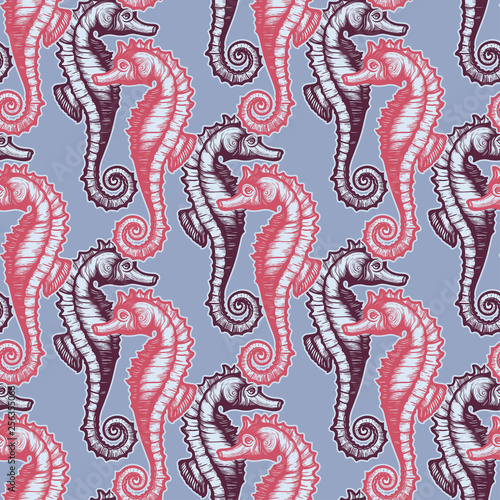 Beautiful seamless pattern with seahorses. Nautical style pattern. Vector texture for wallpapers, textile, fabric.