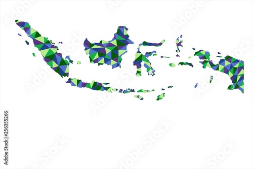 Indonesia isolated polygonal map low poly style blue and green colors