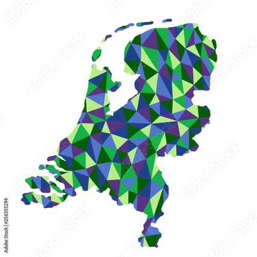 Netherlands isolated polygonal map low poly style blue and green colors