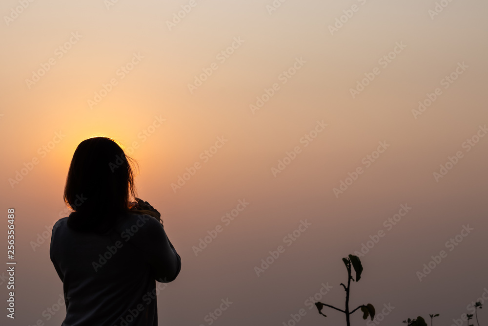 Women silhouette in the morning Women silhouette in the morning