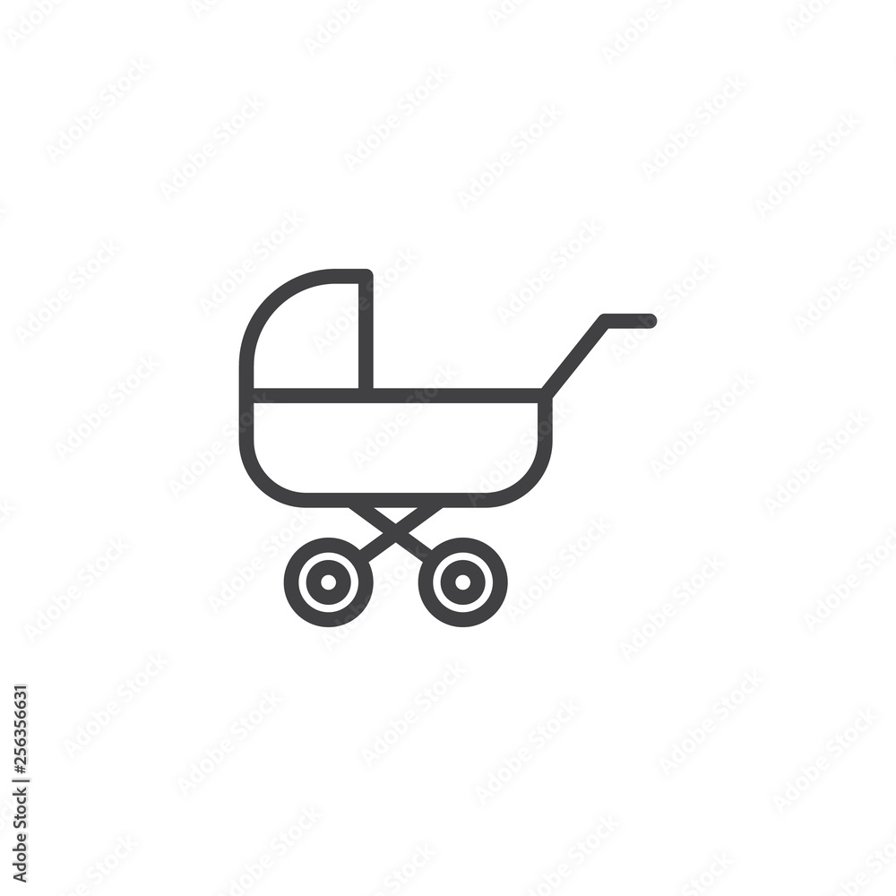 Baby carriage, pram line icon. linear style sign for mobile concept and web design. Stroller outline vector icon. Symbol, logo illustration. Pixel perfect vector graphics Baby carriage, pram line icon. linear style sign for mobile concept and web design. Stroller outline vector icon. Symbol, logo illustration. Pixel perfect vector graphics