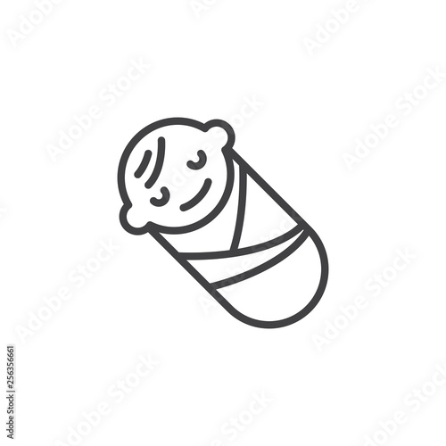 Swaddled baby infant line icon. linear style sign for mobile concept and web design. Sleeping newborn child outline vector icon. Symbol, logo illustration. Pixel perfect vector graphics