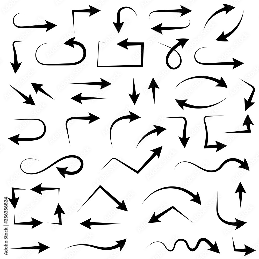 Black set of arrows. Hand drawn sketch Black set of arrows. Hand drawn sketch