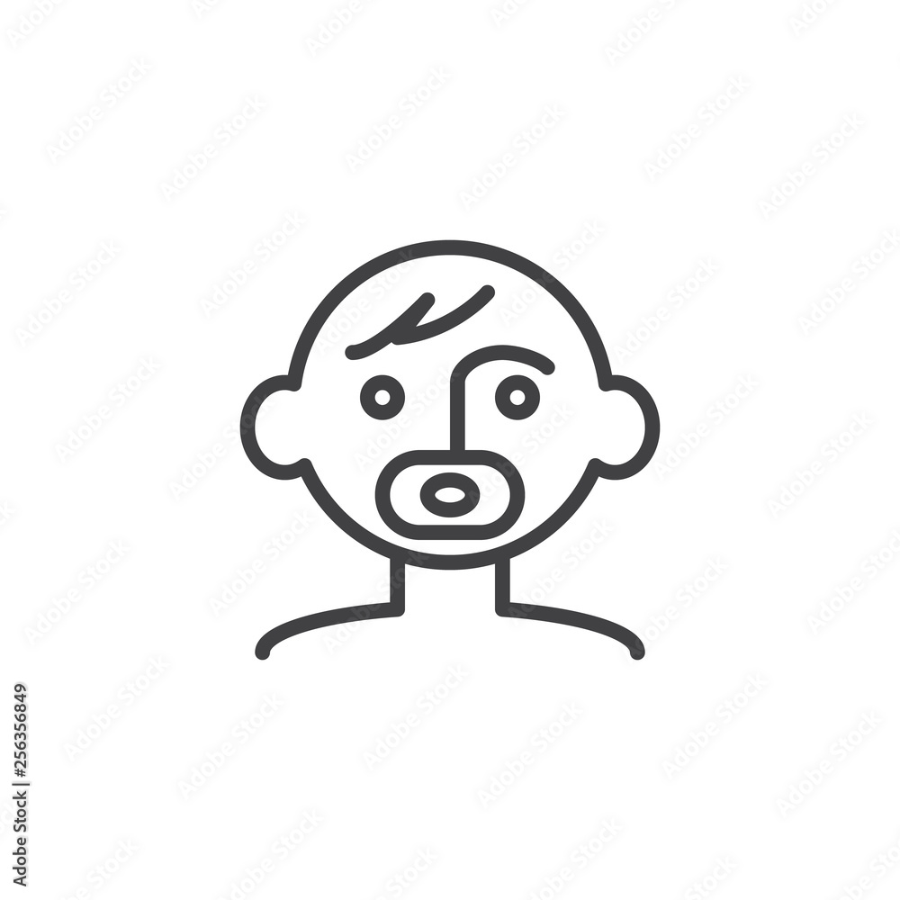 Baby boy with a soother line icon. linear style sign for mobile concept and web design. Child with pacifier outline vector icon. Symbol, logo illustration. Pixel perfect vector graphics