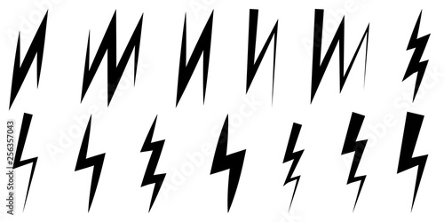 Set icons thunder and lightning, vector symbol z sign zigzag lightning
