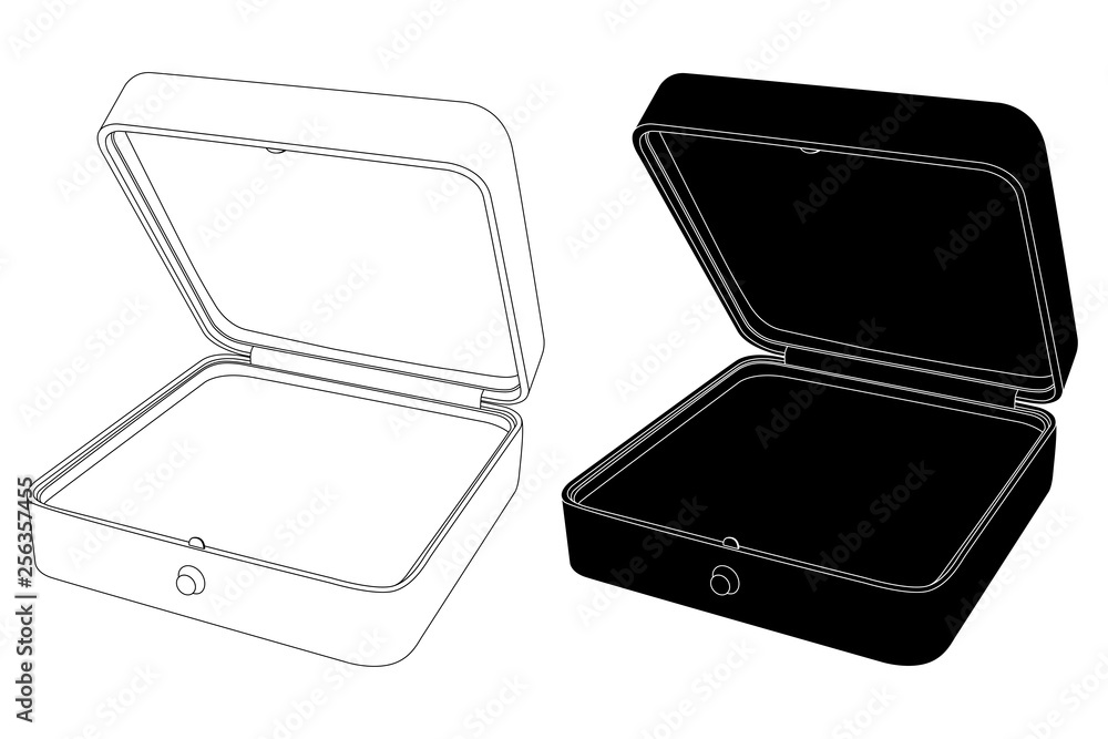 Empty open jewelry box. Black and white outline icons Empty open jewelry box. Black and white outline icons