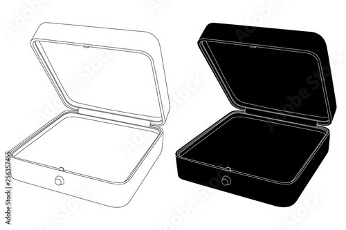 Empty open jewelry box. Black and white outline icons