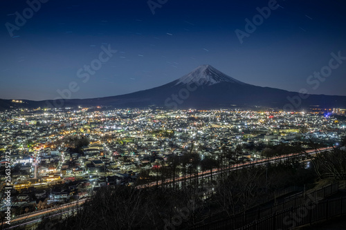 Mt.Fuji with the view of Fujiyoshida city at night