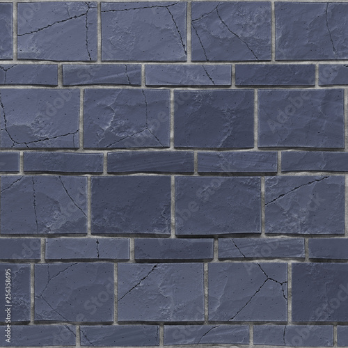 Seamless exture of navy blue grunge brickwall. 3d render