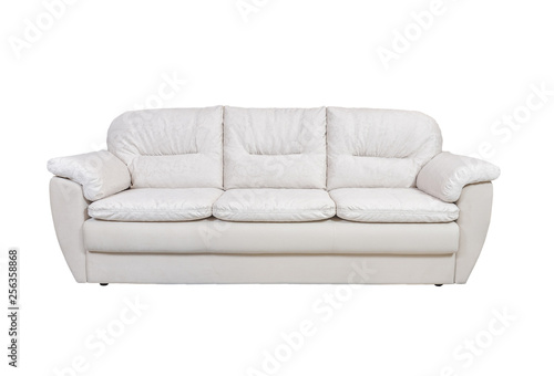 White leather sofa isolated on white with clipping path