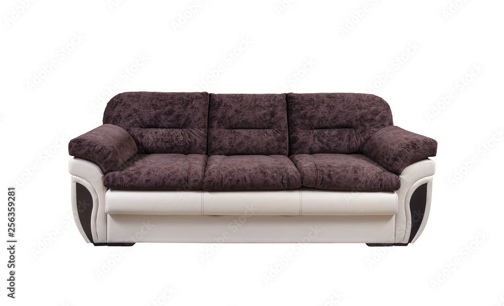 white and brown sofa isolated on white with clipping path
