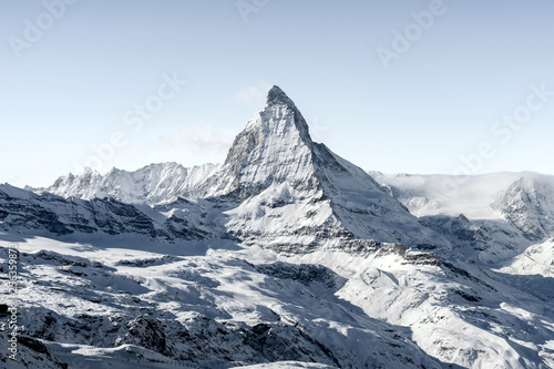 Matterhorn mountain in winter landscape of Switzerland 