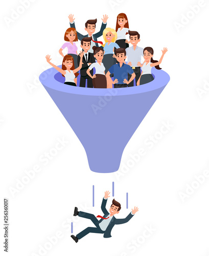 Blue Recruitment Funnel Flat Vector Illustration