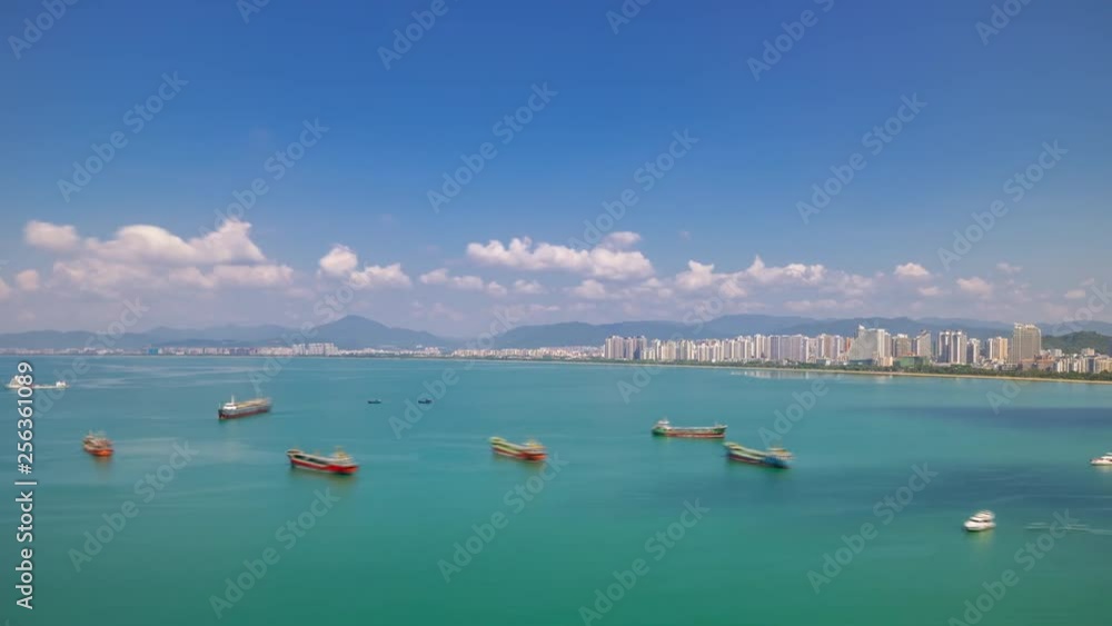 sanya city bay sunny day famous hotel resort rooftop panorama 4k timelapse hainan island china sanya city bay sunny day famous hotel resort rooftop panorama 4k timelapse hainan island china