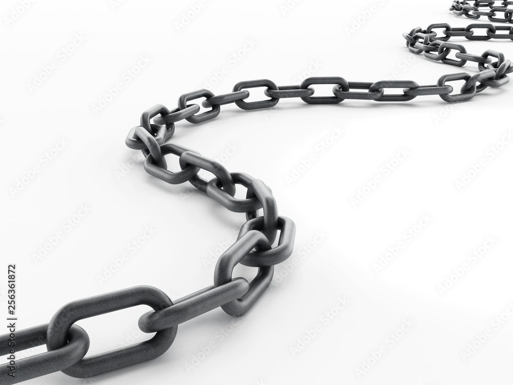 3d illustration of metal chain on isolated white background Stock