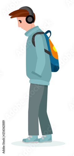 Sad Teenager on the City Street. Colorful vector illustration in flat cartoon style.