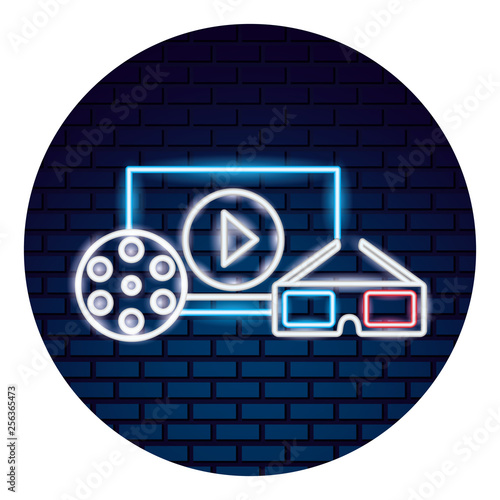 cinema neon set icons