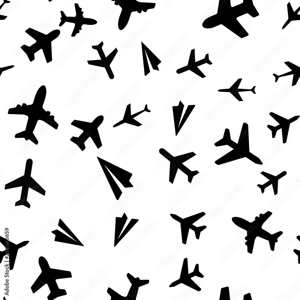 Fototapeta Seamless vector EPS 10 pattern with Plane Aircraft. Travel concept