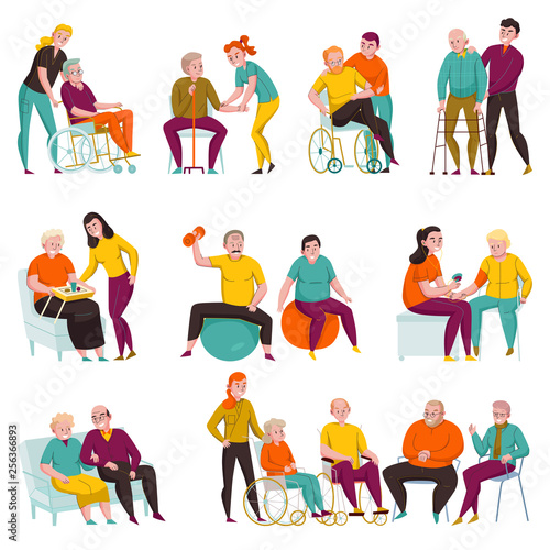 Volunteers Help Elderly Flat Set 