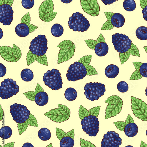 Seamless pattern of vector illustration. Stroberry, Blueberry