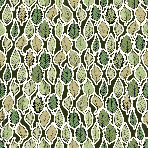 Seamless pattern. Green leaves on dark  background