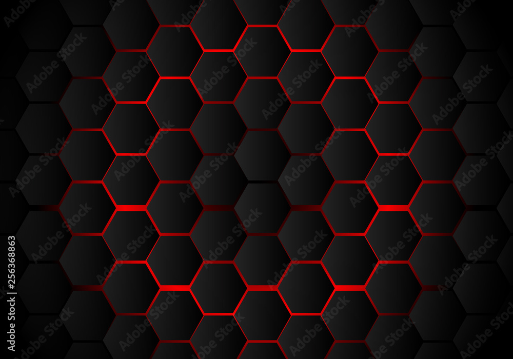 bomuld Bedst Frosset Abstract black hexagon pattern on red neon background technology style.  Honeycomb. Stock Vector | Adobe Stock