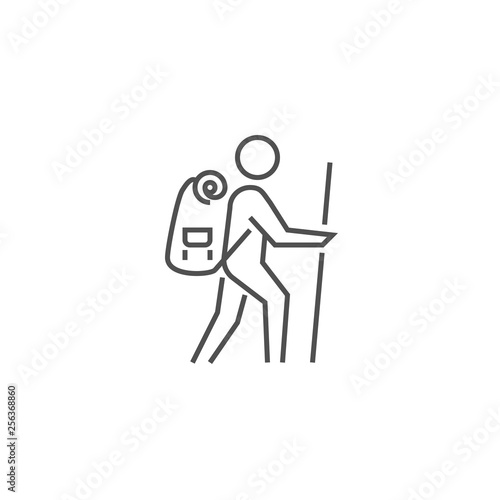 Backpacker Related Vector Line Icon.