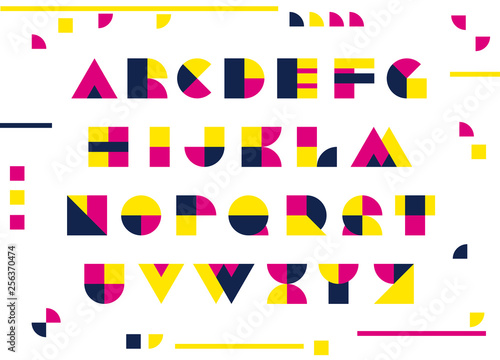 Geometric font, colorful letters
