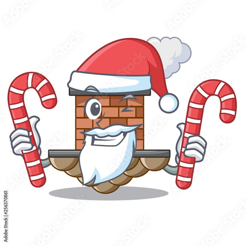 Santa with candy brick chimney next the cartoon roof