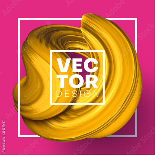 Pink creative background with square frame and abstract yellow brushstroke design.