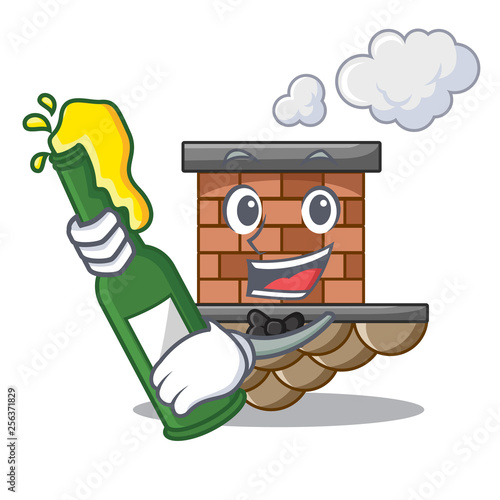 With beer brick chimney next the cartoon roof