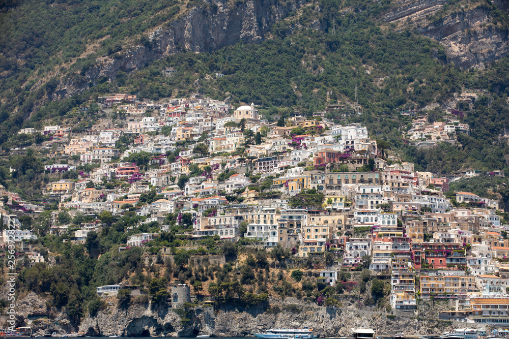 Panorama of Positano with houses climbing up the hill, Campania, Italy
