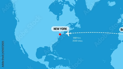 Barcelona to New York Flight Travel Route