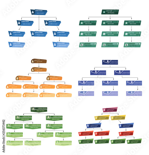 Set of six colorful business structure concept