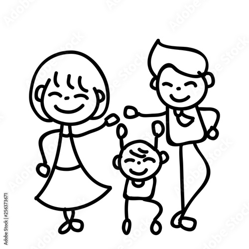 hand drawing abstract cartoon happy people family happiness concept