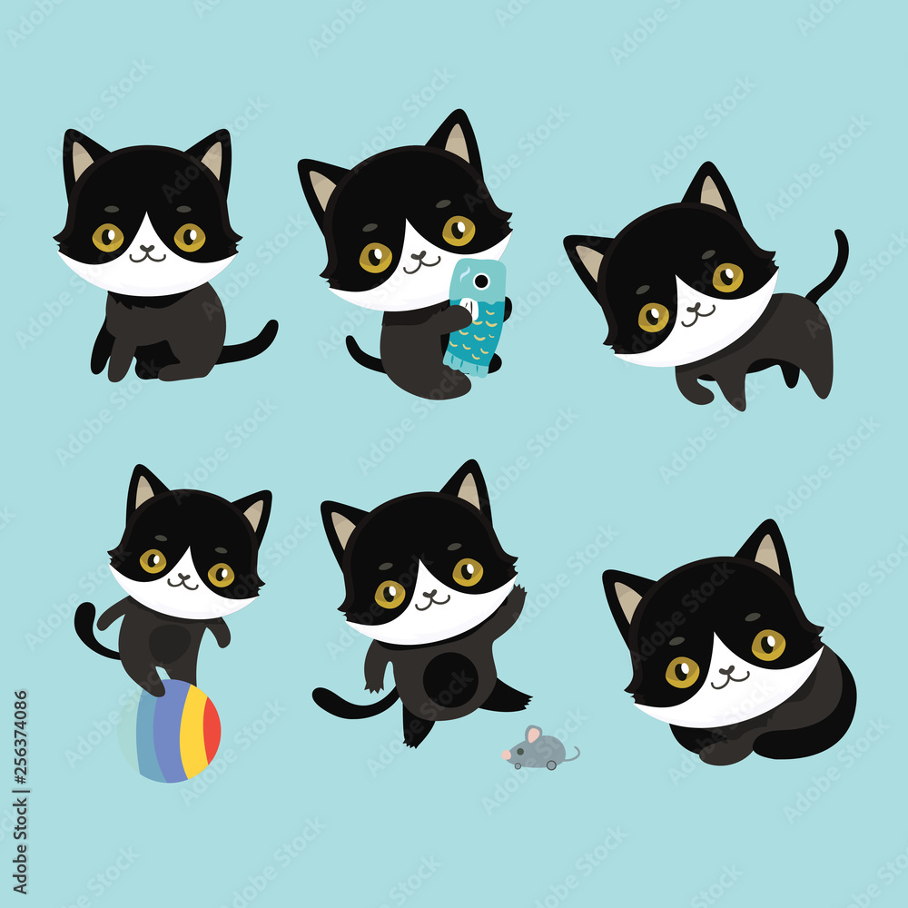 Cute cats character different pose. Cute cats character different pose.
