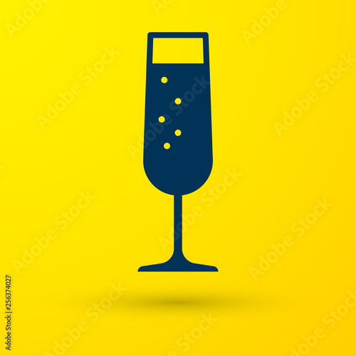 Blue Glass of champagne icon isolated on yellow background. Vector Illustration