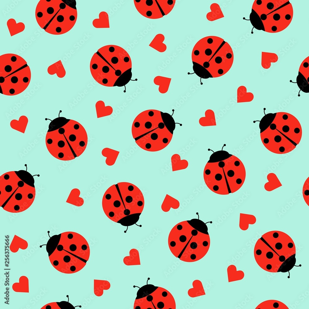Cute Ladybug and hearts Seamless Pattern Background Vector Illustration Cute Ladybug and hearts Seamless Pattern Background Vector Illustration