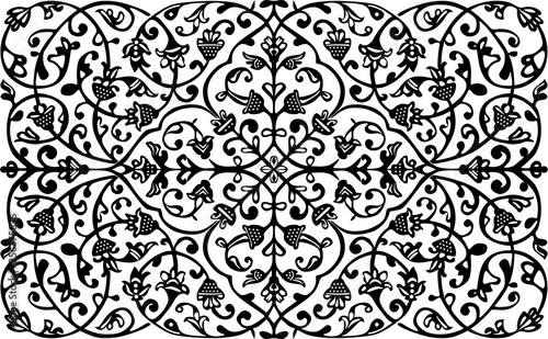 Caucasian ornament black and white vector pattern. Pattern of Dagestan silhouette.