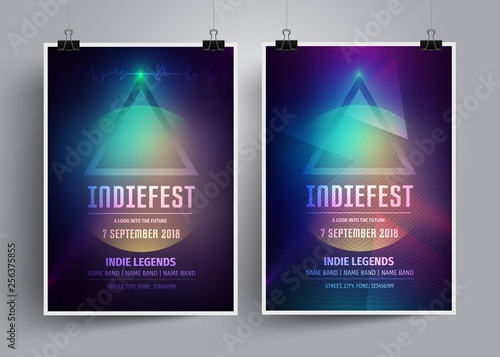 Set of mockup poster templates or flyers for an indie rock concert.Invitation to the music festival,night party  in a minimalism style,lectures and seminars on the mystical theme  Vector illustration