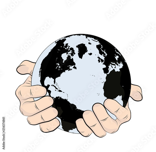 hands hold planet earth. land conservation. ecology. vector illustration