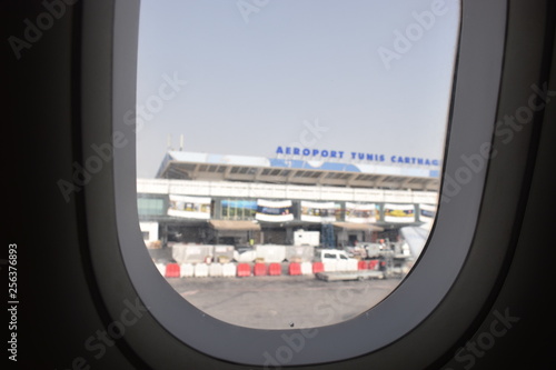 view of an airoport from an airplane photo