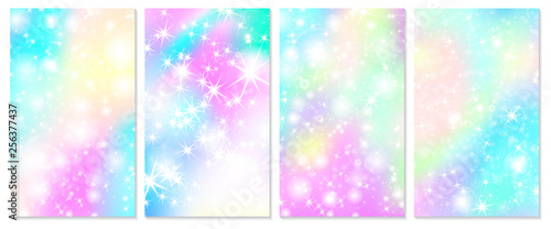 Unicorn rainbow background. Holographic sky
