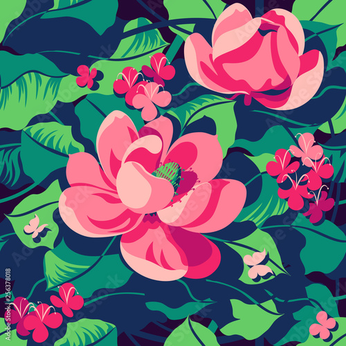 Floral tropical pattern. Handmade drawing vector illustration.