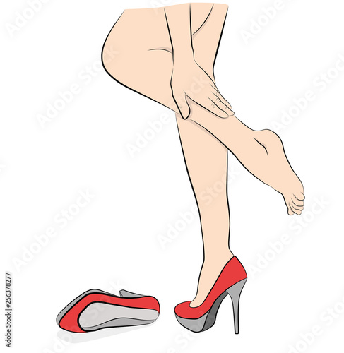 woman in high heels. leg fatigue. vector illustration.