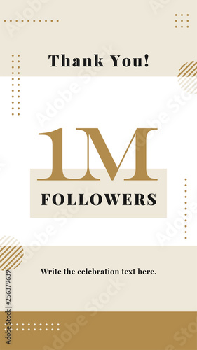 1M followers story post background template design. Modern elegant vector style. flyer banner for celebrating many followers in online social media platform.