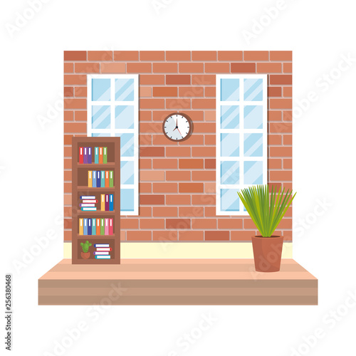 house place with window and houseplant