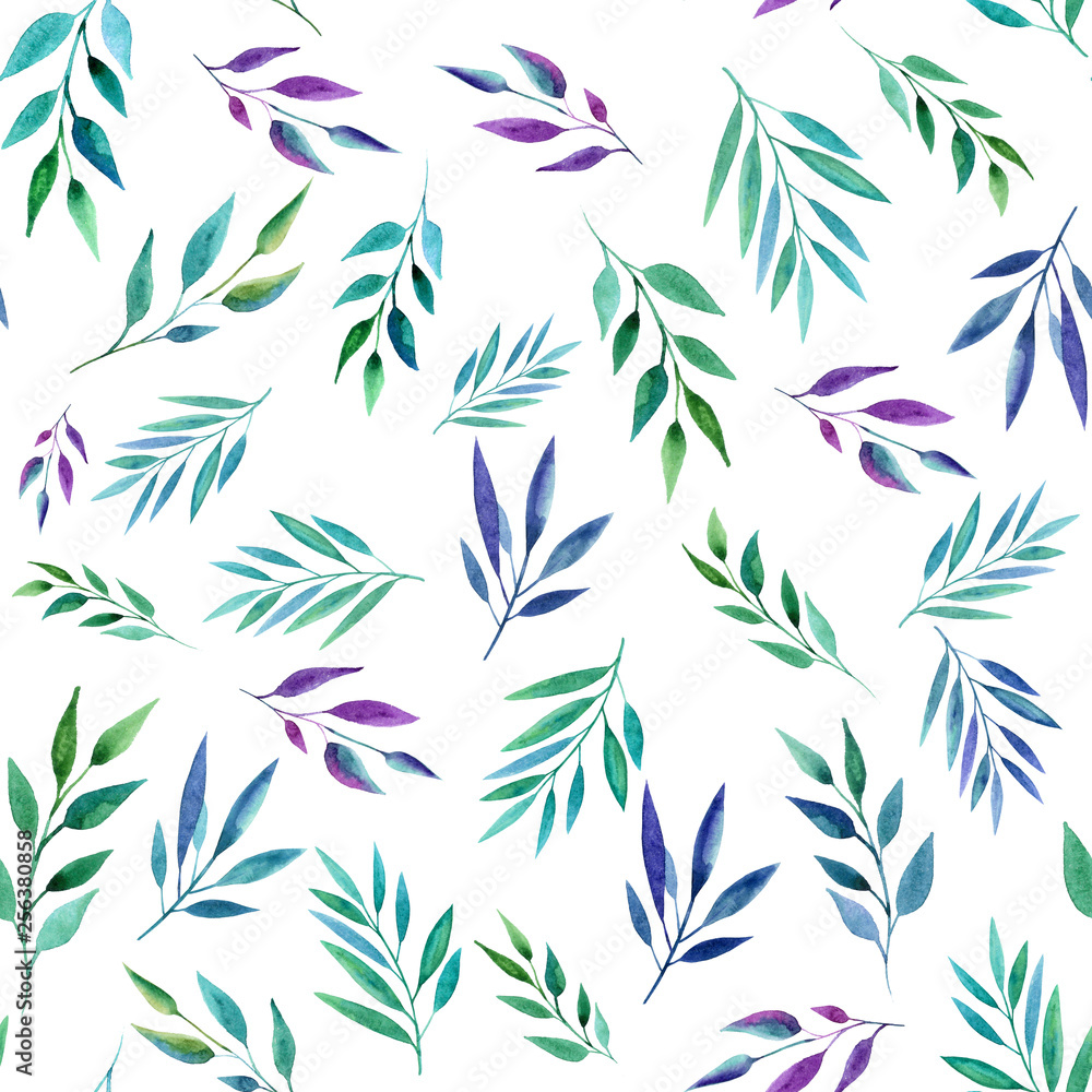 Fototapeta premium Abstract color branches, seamless pattern. Watercolor illustration. Design for backgrounds, wallpapers and packaging