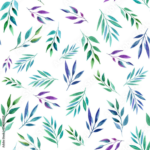 Fototapeta Naklejka Na Ścianę i Meble -  Abstract color branches, seamless pattern. Watercolor illustration. Design for backgrounds, wallpapers and packaging