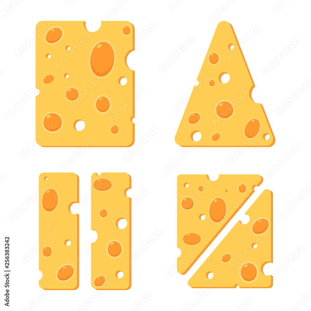 Cheese slices and pieces vector cartoon set isolated on white background. Cheese slices and pieces vector cartoon set isolated on white background.